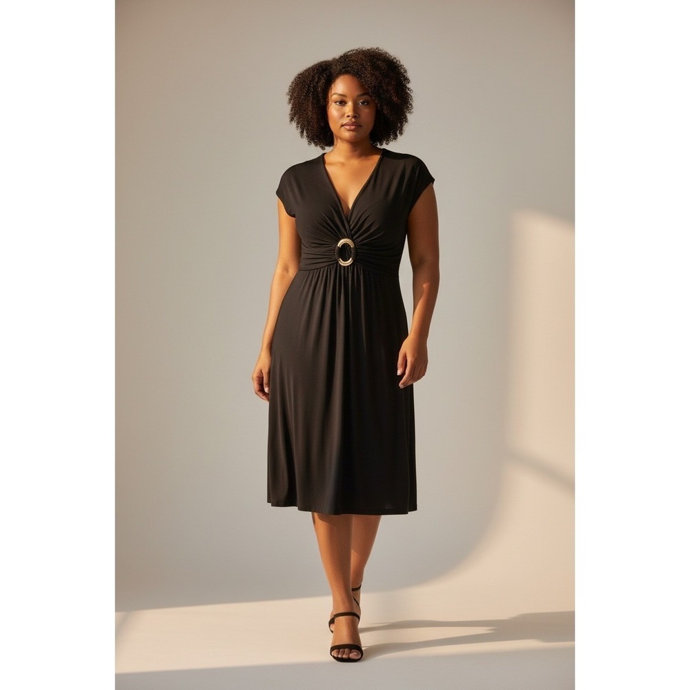 Josie Natori‎ Black Dress Quiet Luxury Mob Wife Cocktail Wedding Guest Small